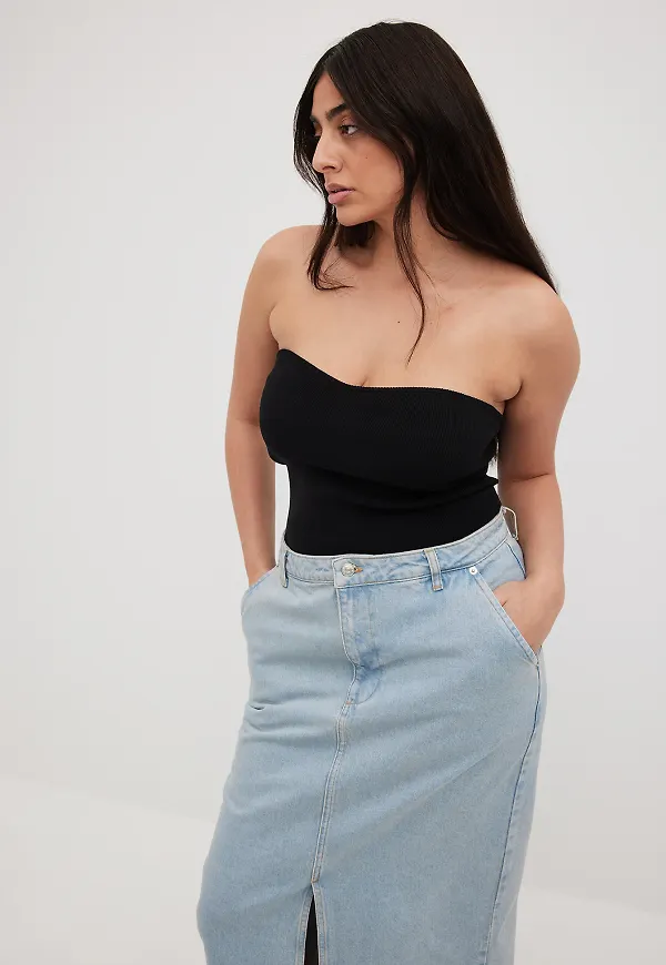 NA-KD Finstickad tubtopp - Black