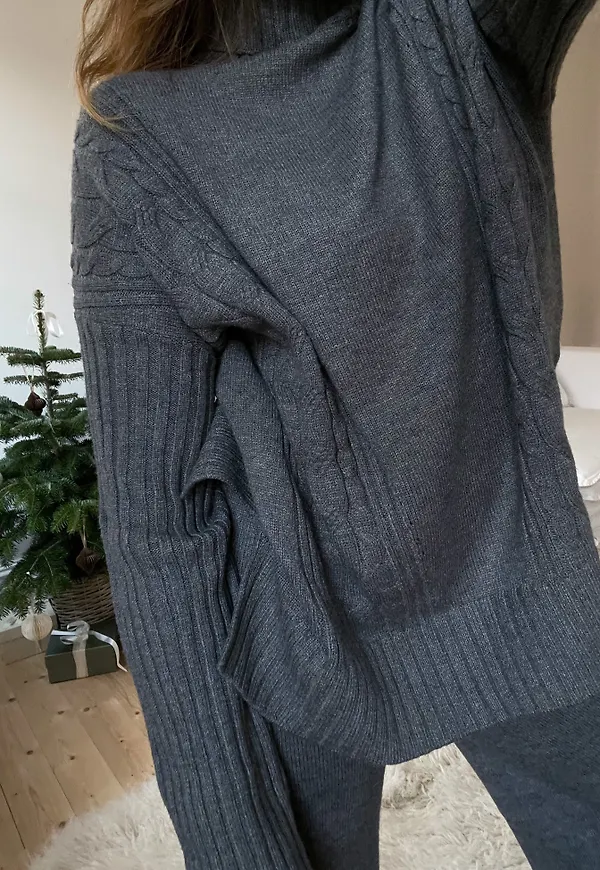 NA-KD Flätstickad halvpolo - Grey