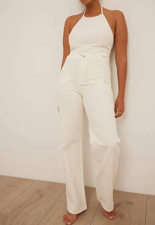 NA-KD Front Pocket Straight Denim - Offwhite