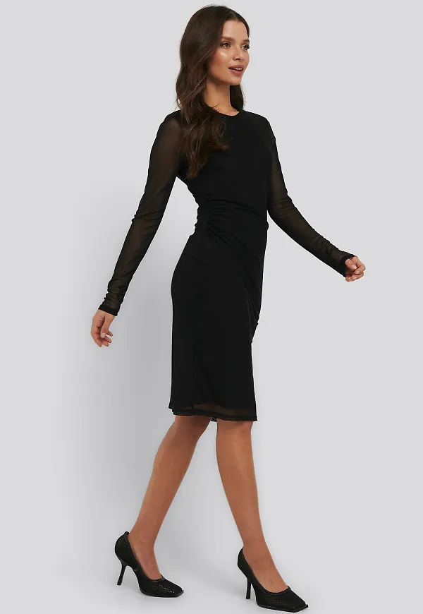NA-KD Gathered Waist Mesh Dress - Black