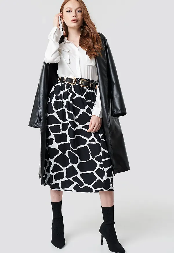 NA-KD Giraffe Print Midi Skirt - Black