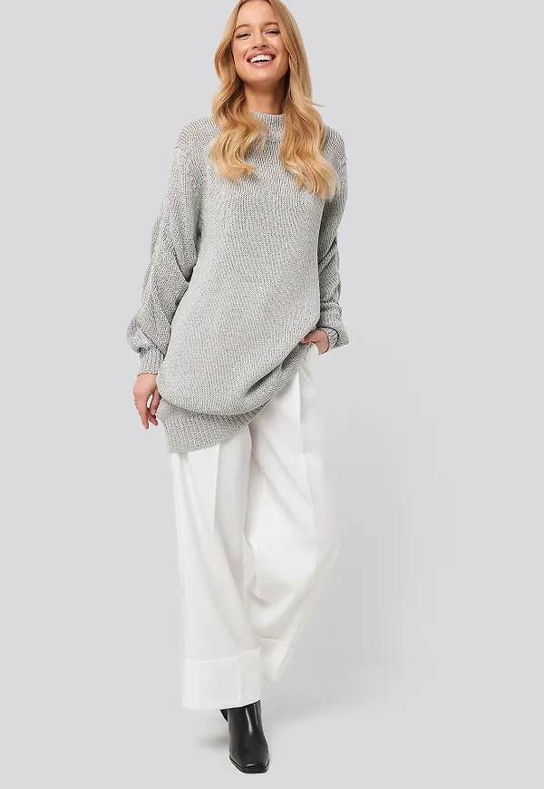 NA-KD Glittery Knitted Long Sweater - Grey,Silver