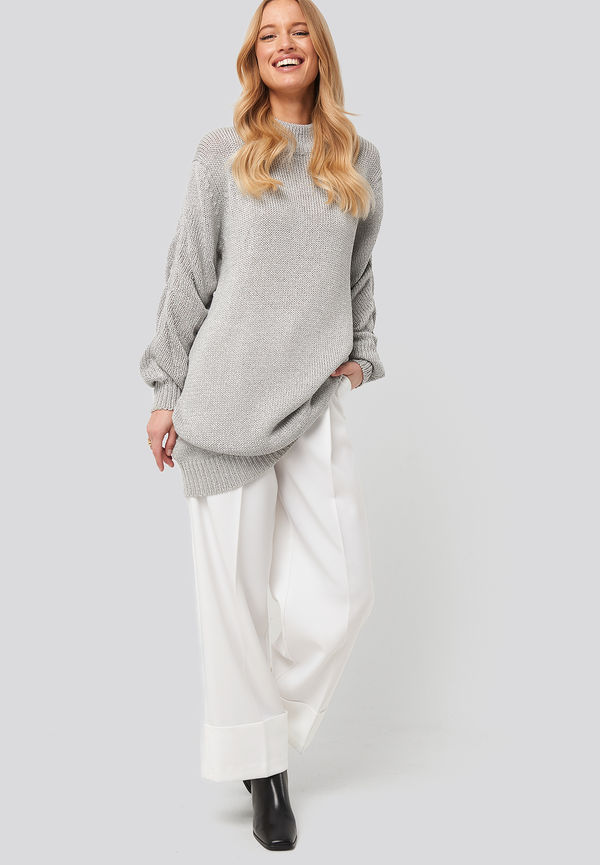 NA-KD Glittery Knitted Long Sweater - Grey,Silver