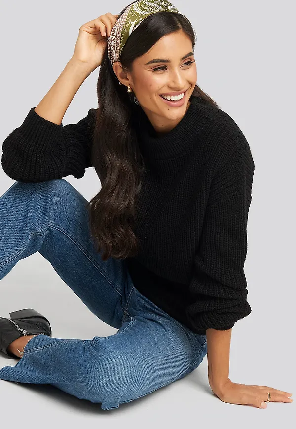 NA-KD High Neck Sweater - Black
