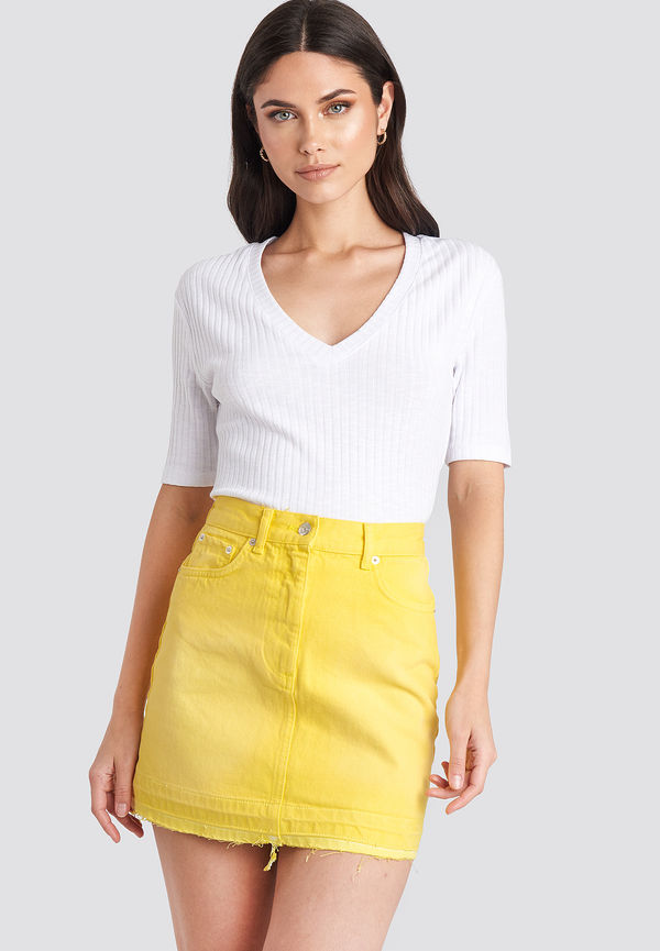 NA-KD High Waist Denim Mini Skirt - Yellow