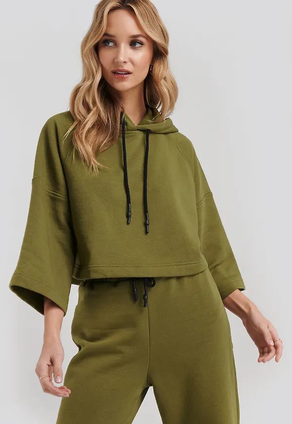 NA-KD Hoodie Med Halv Dragkedja - Green