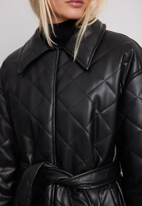 NA-KD Jacka i quiltad PU - Black