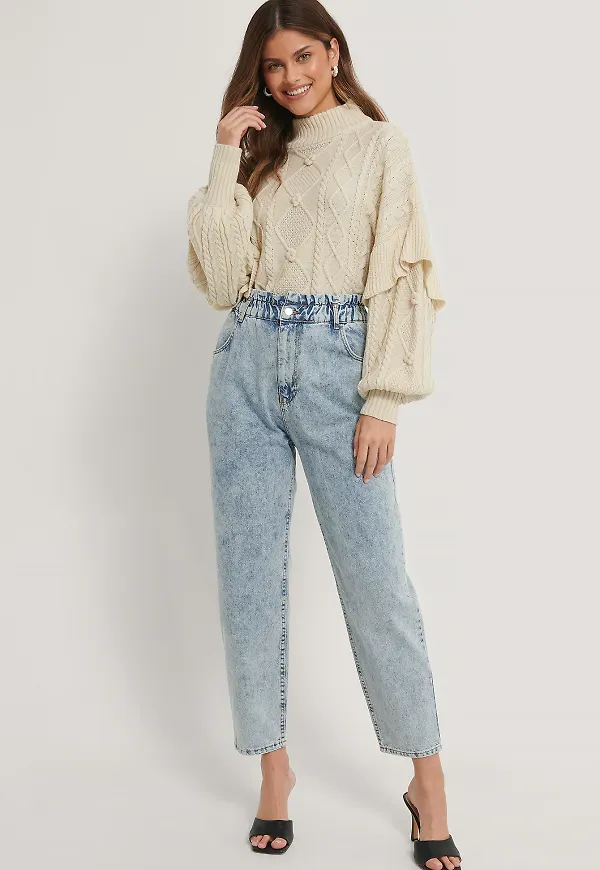 NA-KD Jeans Med Paperwaist - Blue