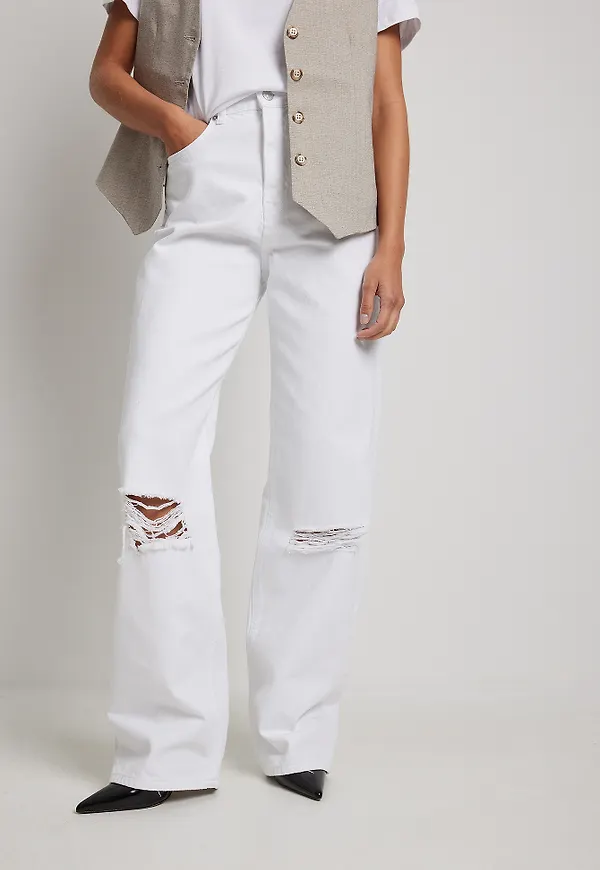 NA-KD Jeans med vida ben och acid wash - White
