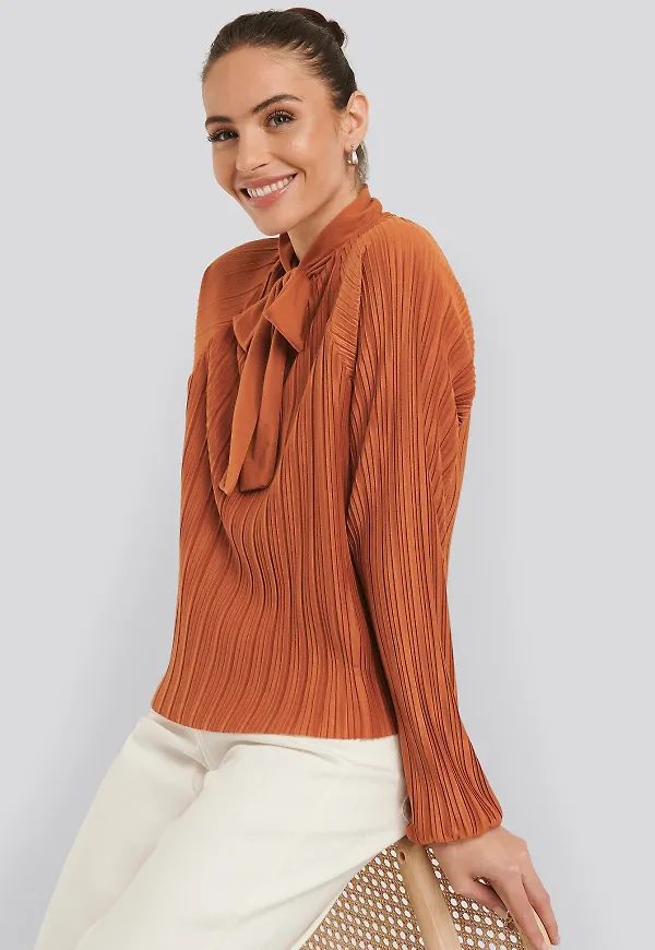 NA-KD Jersey Plisse Boho Blouse - Orange