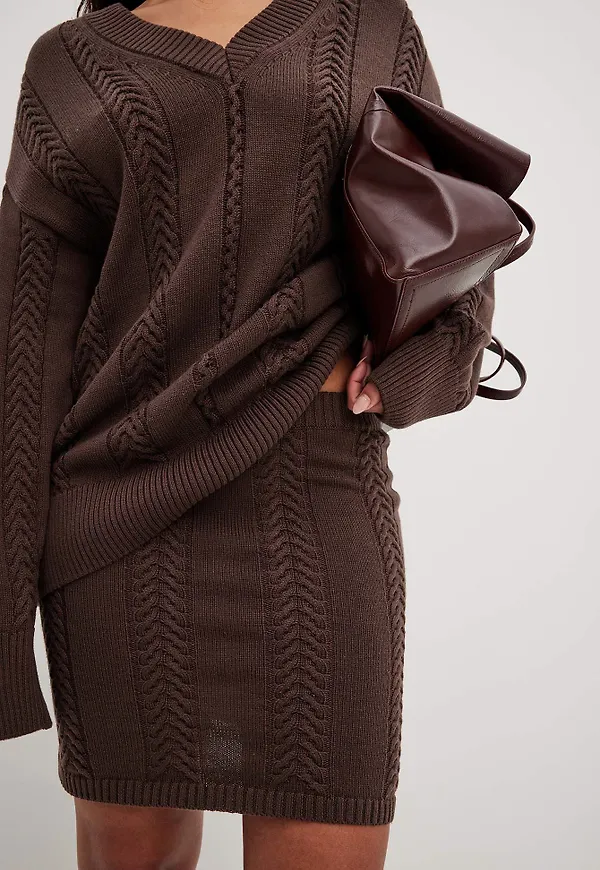 NA-KD Kabelstickad minikjol - Brown