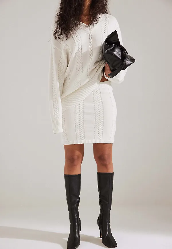 NA-KD Kabelstickad minikjol - Offwhite