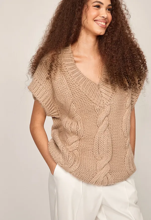 NA-KD Kabelstickad väst - Beige