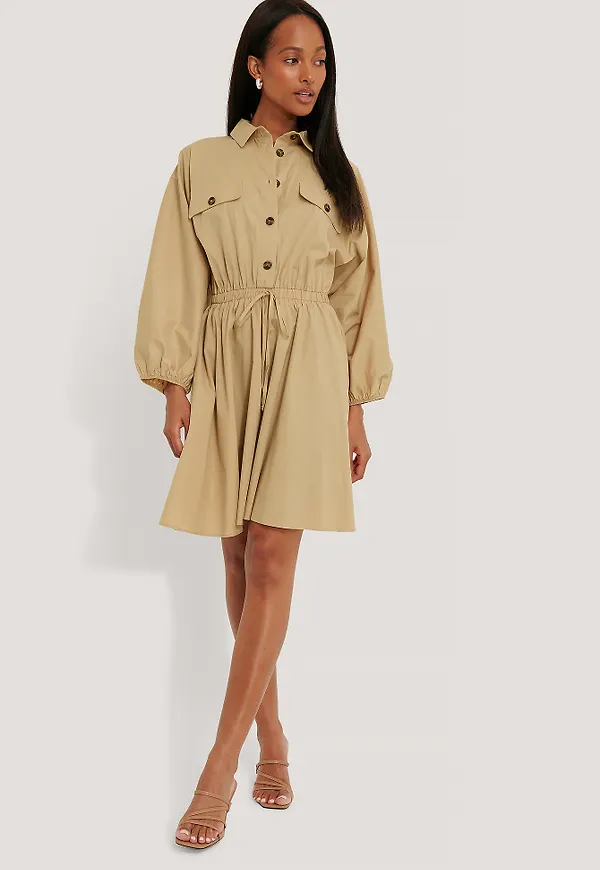 NA-KD Klänning Med Lång Ärm - Beige