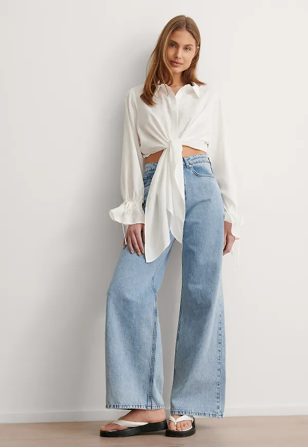 NA-KD Knytblus Med Draperad Framsida - White
