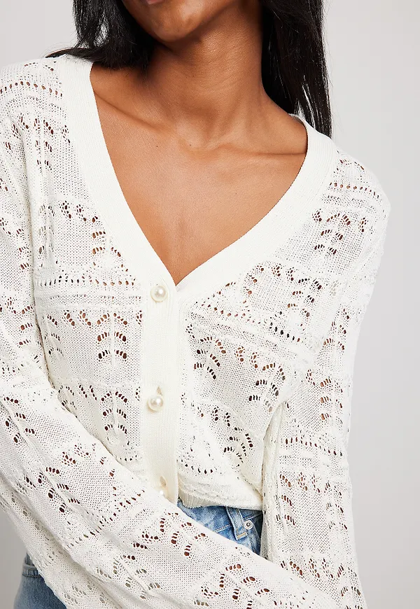 NA-KD Kort stickad cardigan - White