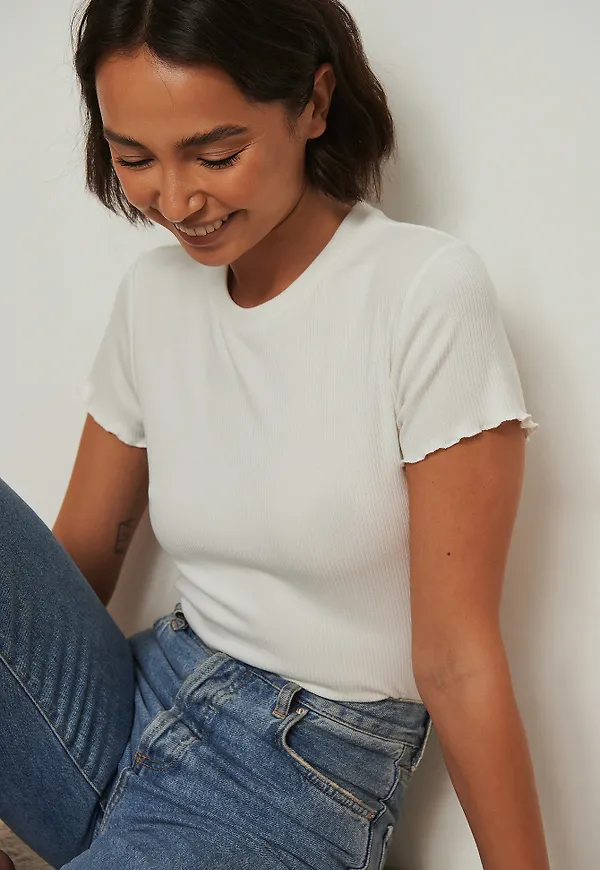 NA-KD Kortärmad Babylocktopp - Offwhite
