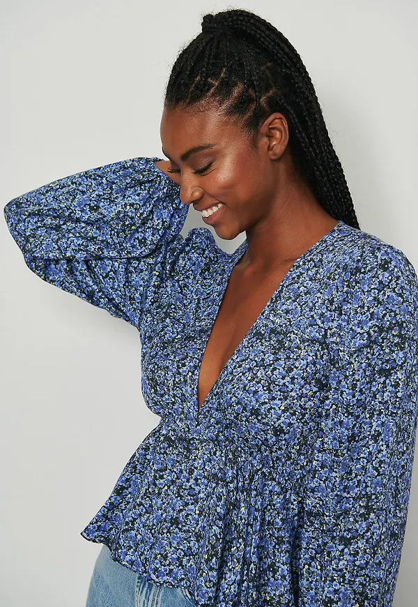 NA-KD Kråsblus - Blue,Flower