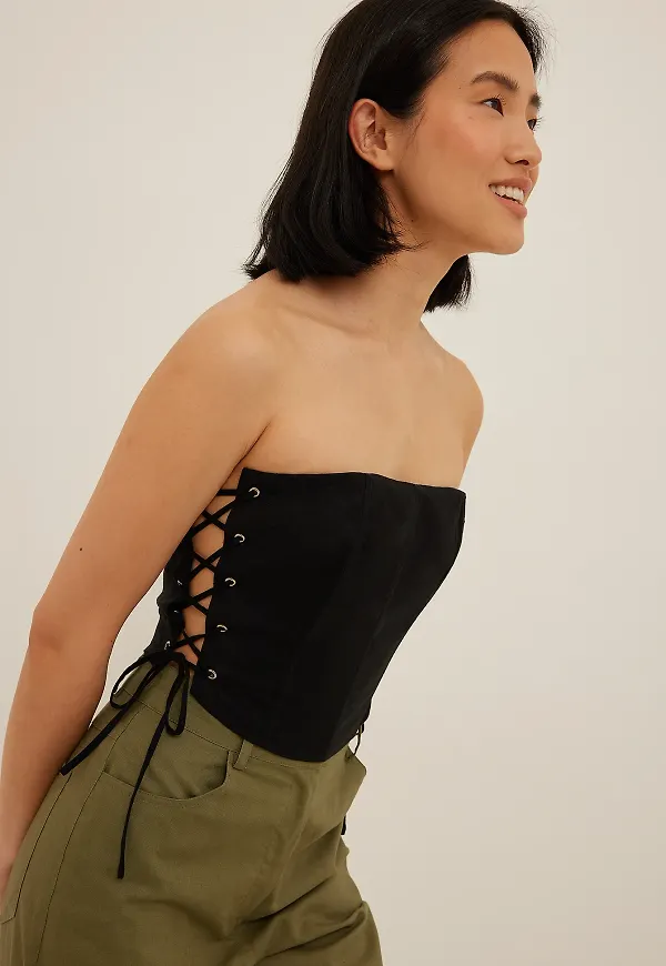 NA-KD Lace Up Corset Top - Black