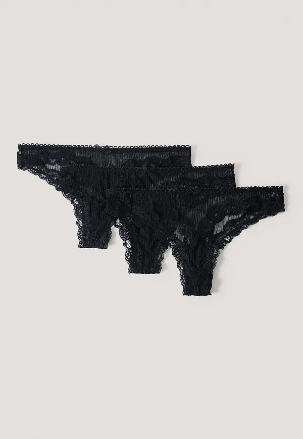 NA-KD Lingerie 3-pack spetsstring - Black
