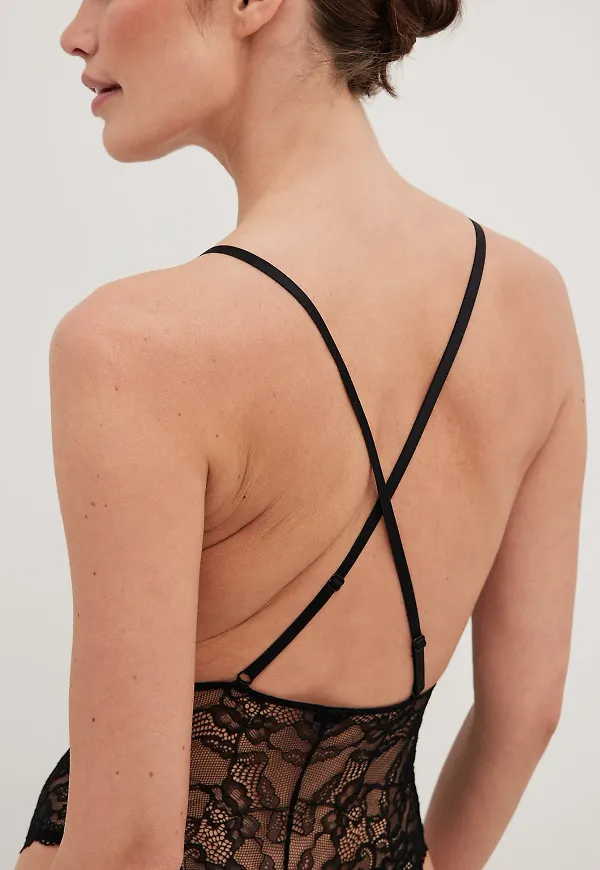 NA-KD Lingerie Bodysuit med V-ringning - Black