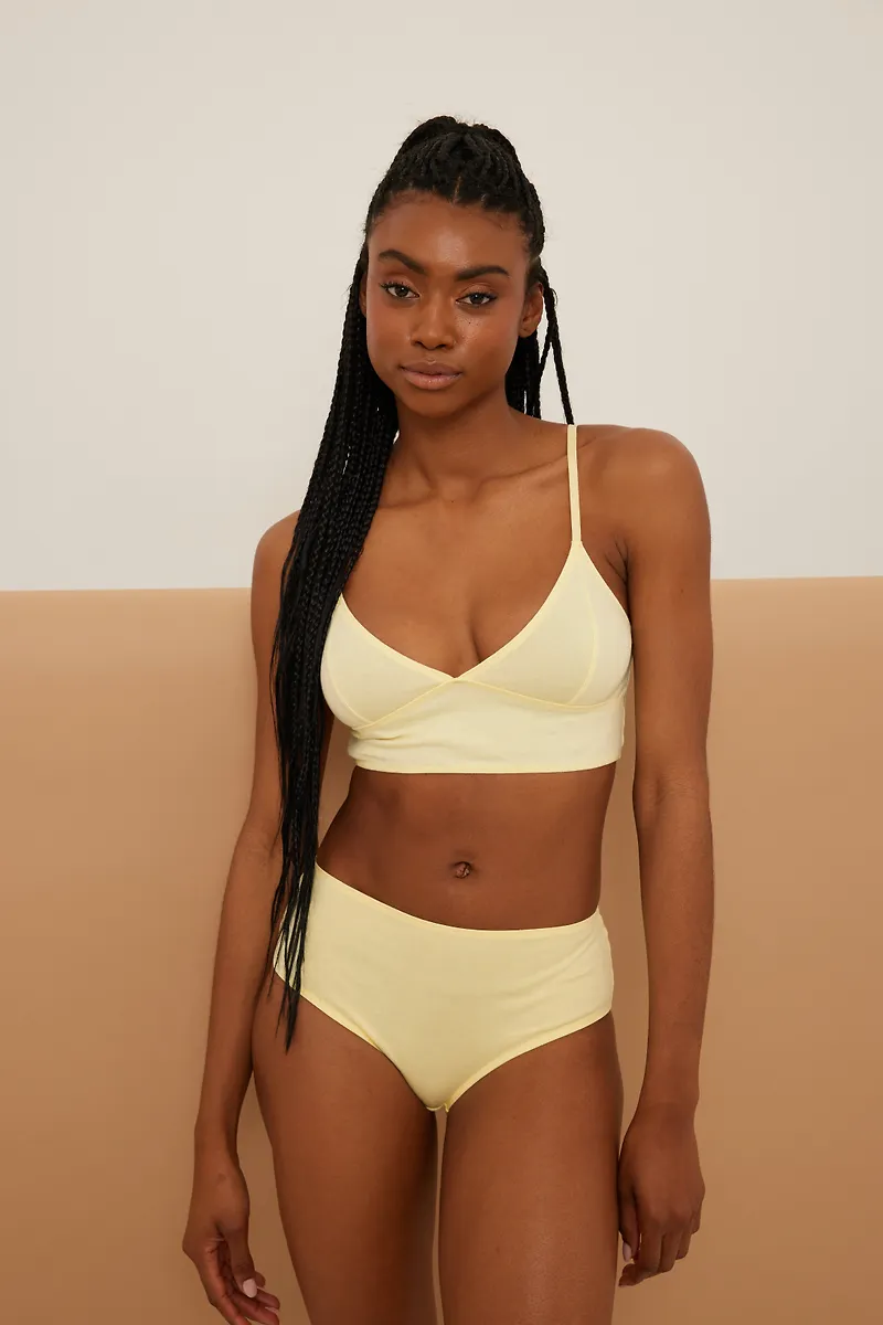 NA-KD Lingerie Bomullstrosor med hög midja - Yellow