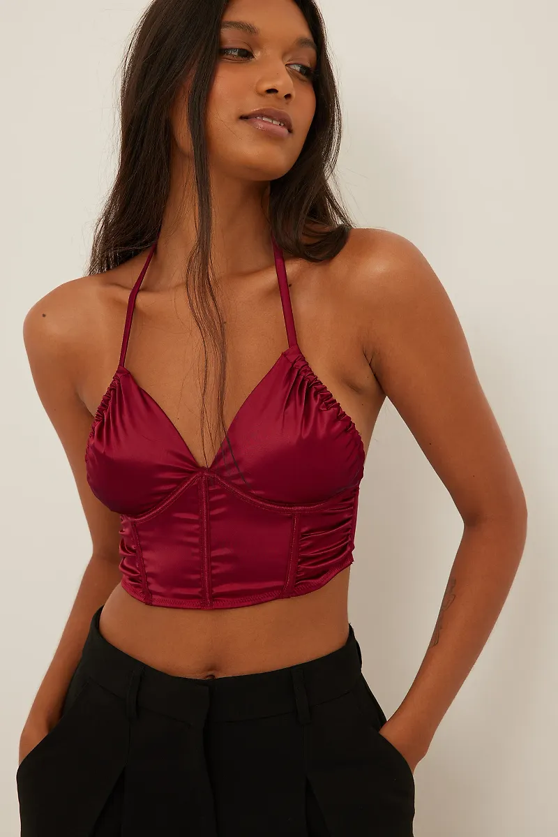 NA-KD Lingerie Draperad triangelformad satinkorsett - Red
