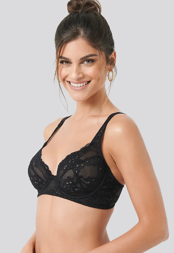 NA-KD Lingerie Flower Lace Cup Bra - Black