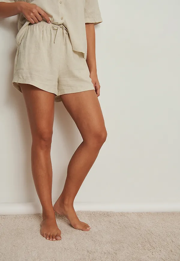 NA-KD Lingerie Linneloungeshorts - Beige