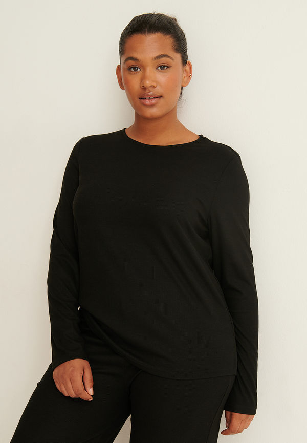 NA-KD Lingerie Recycled, ribbad topp med en rundhals - Black