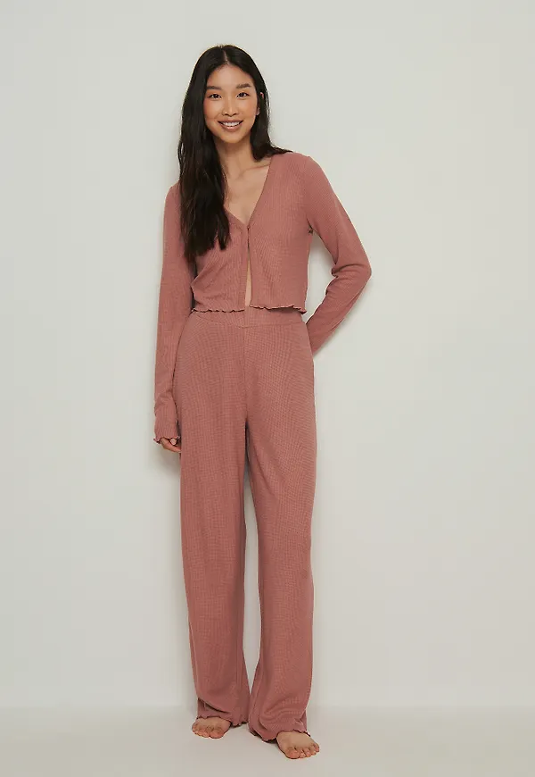 NA-KD Lingerie Återvunnen Babylock våffelloungebyxa - Pink