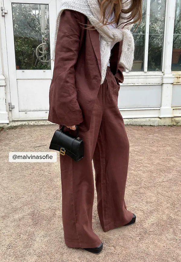 NA-KD Linnebyxor med elastisk midja - Brown