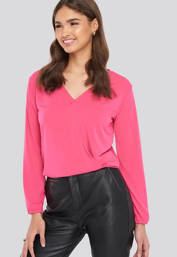 NA-KD Long Sleeve Overlap Blouse - Pink