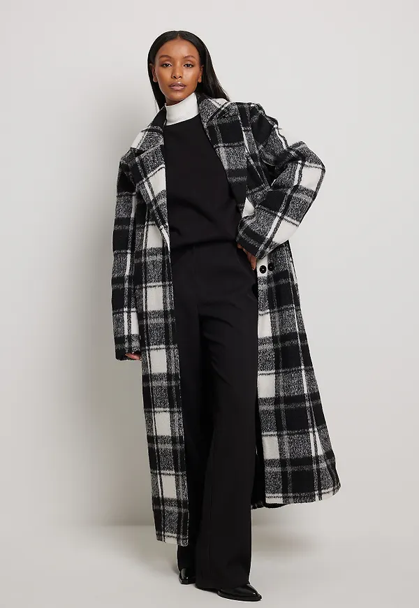 NA-KD Lång rutig kappa - Checkered