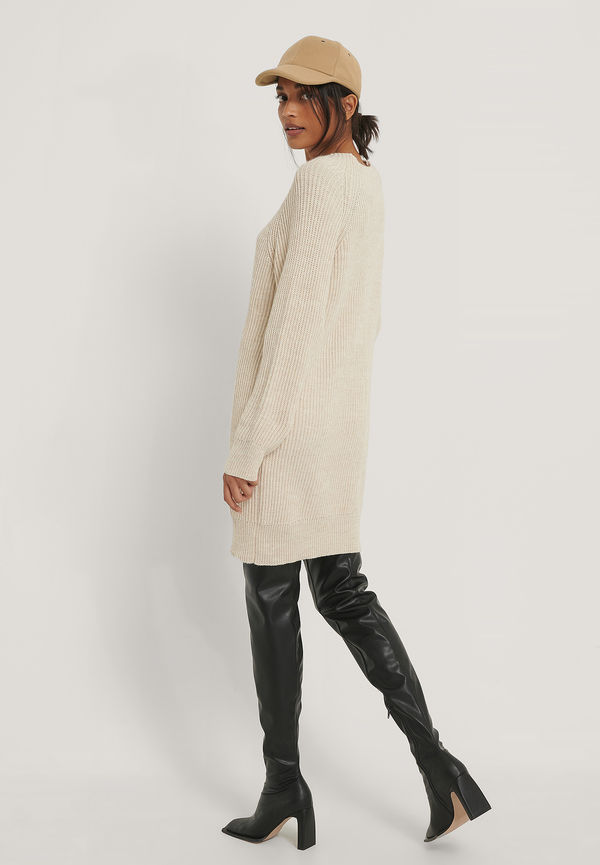 NA-KD Lång Stickad Tröja Med Hög Krage - Beige