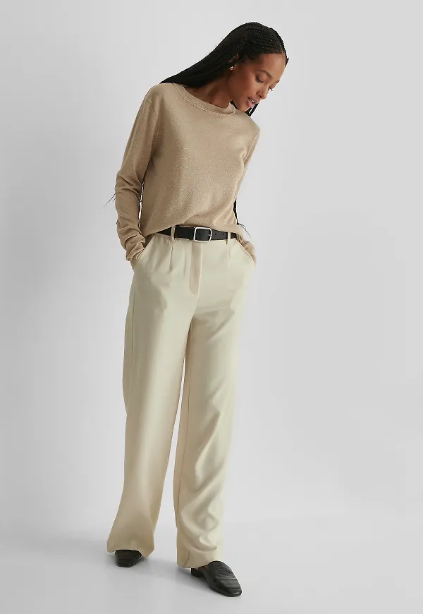 NA-KD Långärmad Stickad Tröja - Beige