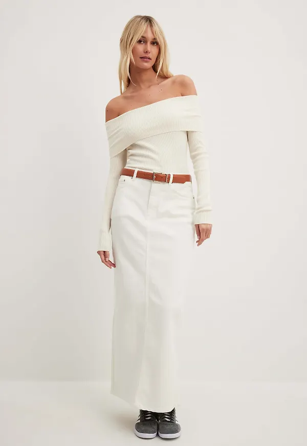 NA-KD Maxikjol i denim - Offwhite