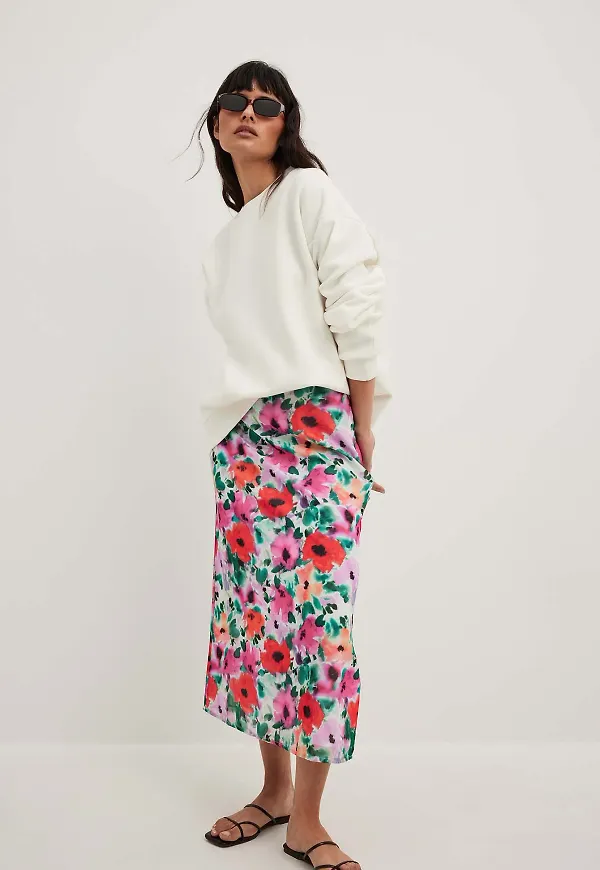 NA-KD Midikjol i chiffon - Flower
