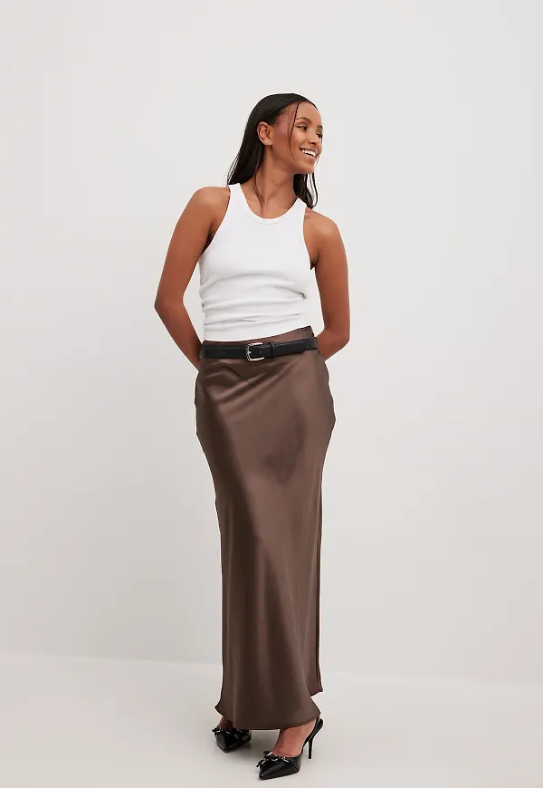 NA-KD Midikjol i satin - Brown