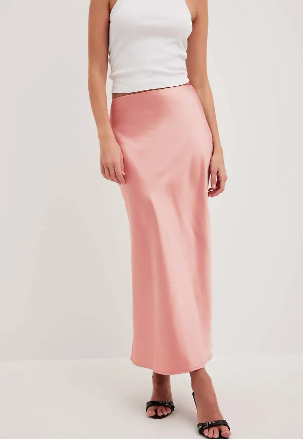 NA-KD Midikjol i satin - Pink