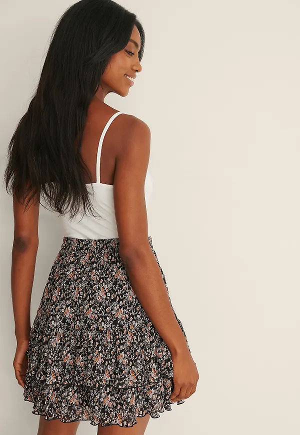 NA-KD Minikjol med struktur - Black,Flower