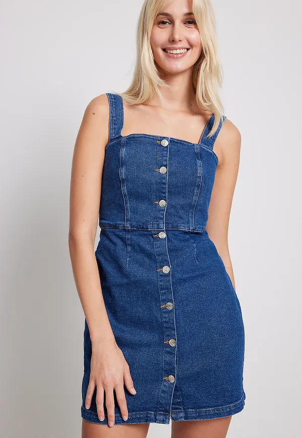 NA-KD Miniklänning i denim - Blue
