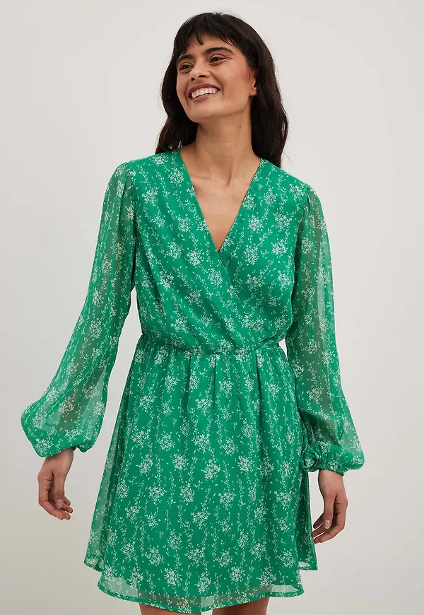 NA-KD Miniklänning med puffärmar - Green,Flower