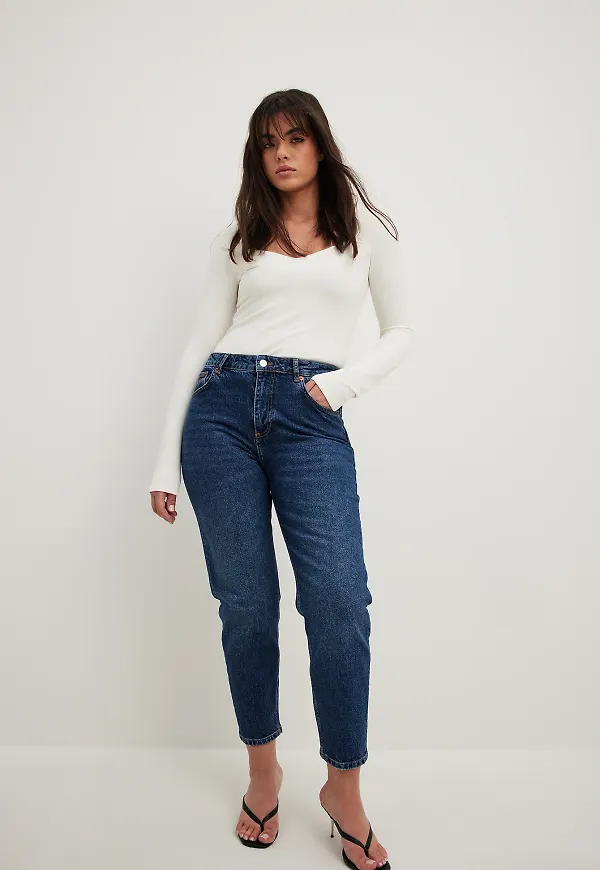 NA-KD Mom-jeans med hög midja - Blue