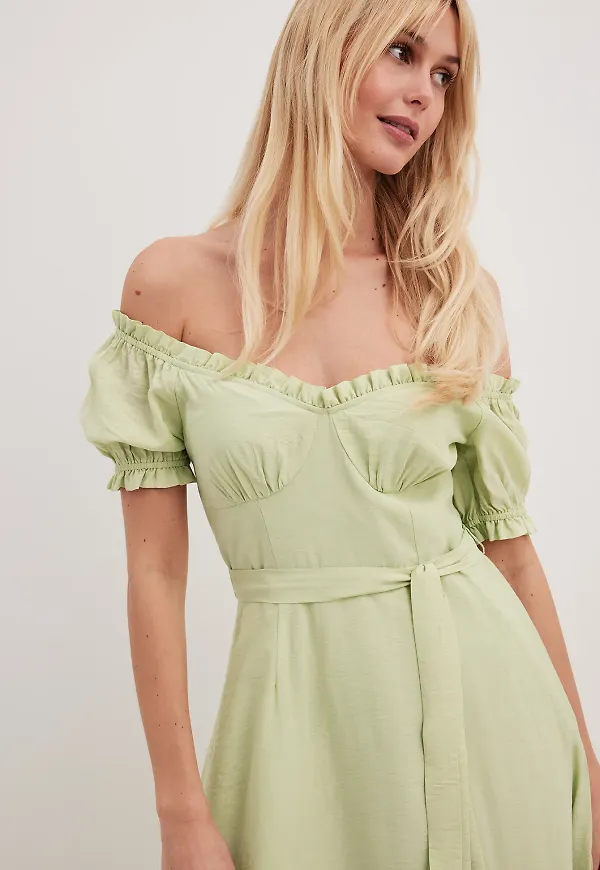 NA-KD Off shoulder-klänning - Green