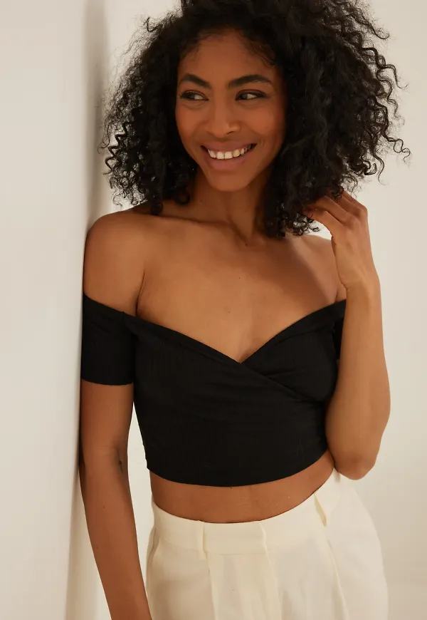 NA-KD Off shoulder-topp - Black