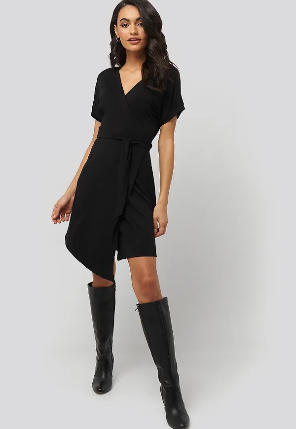NA-KD Overlap Jersey Dress - Black