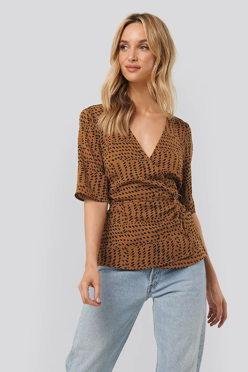 NA-KD Overlap Printed Blouse - Multicolor