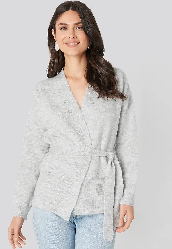 NA-KD Overlap Tied Waist Cardigan - Grey