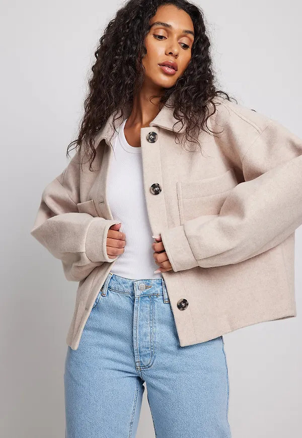 NA-KD Oversize, kort jacka i ullblandning - Beige